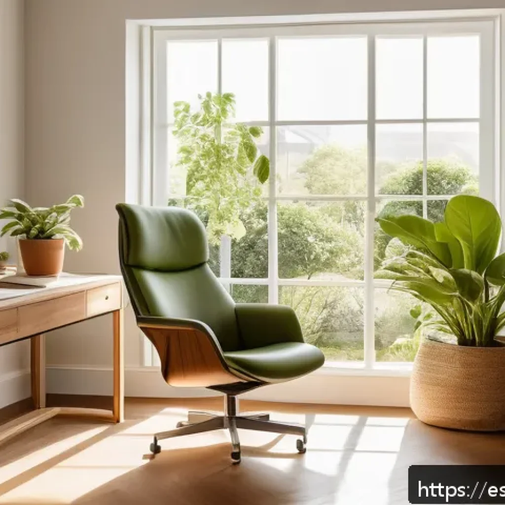배운 지식을 사용하여 생활 습관 개선 - A bright and cozy home office corner designed for mindful breaks, featuring a comfortable ergonomic ...