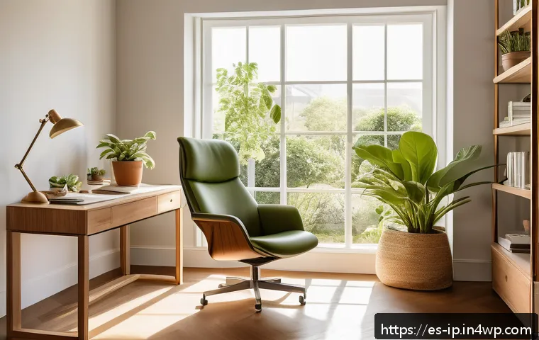 배운 지식을 사용하여 생활 습관 개선 - A bright and cozy home office corner designed for mindful breaks, featuring a comfortable ergonomic ...