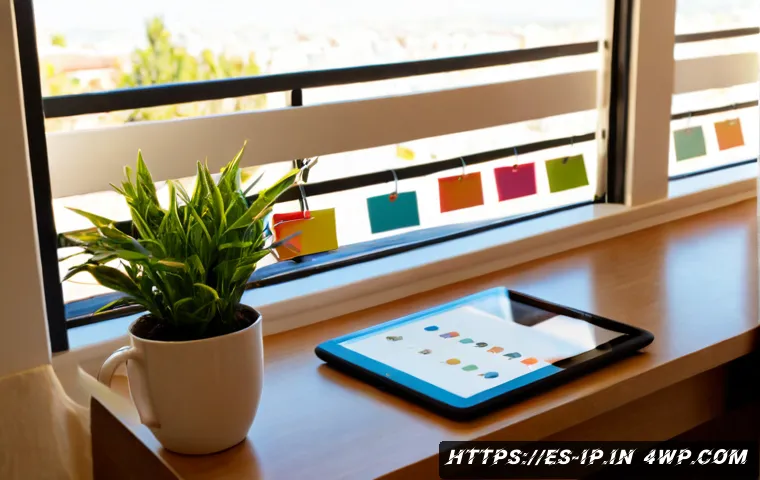 효율적인 지식 관리를 통한 실생활 변화 - Photorealistic Spanish home office scene, a middle-aged woman organizing color-coded blank index car...